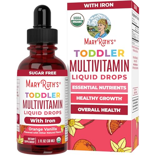MaryRuth's Multivitamin with Iron for Toddlers for Ages 1-3 | USDA Organic | Immune Support | Bone Health | Growth & Development | Overall Wellness | Vegan | Non-GMO | Gluten Free | 1 Fl Oz