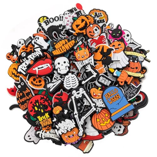 MelleFlarynsun 25 30 50 100 Pcs Random Halloween Shoe Charms Decoration Horror Pumpkin Skull Shoe Charms for Kids Teens Adults Hallwoeen Party Favor Gift