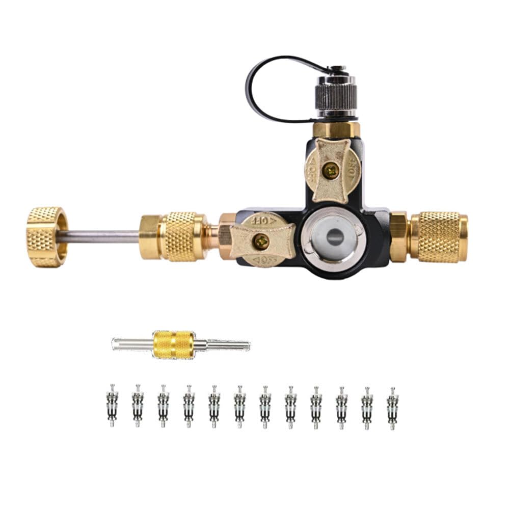 NexRen Kit de herramientas de extracción de núcleo de válvula, 1/4 pulgadas para kit de extracción de núcleo de válvula HVAC con válvula dual y vidrio de visión para tareas de puerto de servicio