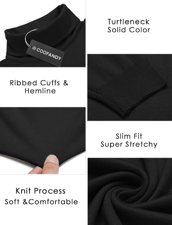 COOFANDY Men's Slim Fit Turtleneck Sweater Casual Basic Knitted Long Sleeve Pullover Sweater - Image 5