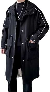 Spring Autumn Striped Long Trench Coat Men Hooded