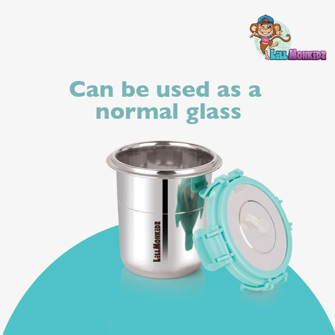 LiLLMONKiDZ Stainless Steel Tumbler for Kids | Tumbler Glass with Straw for Kids | Steel Tumbler with Lid, Straw, Cleaning Brush and Silicon | (Sea Green, 300ml) (Sea Green 1pc) - Image 9 thumbnail