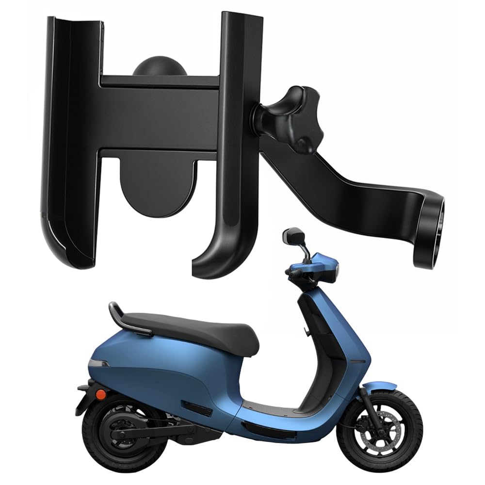 whipone metal cnc mobile holder for scooter, scooty & motorcycle compatible for ola s1 pro, mirror mount, 360° rotation, strong anti-slip grip, wide adjustable fit for all smartphones (black)