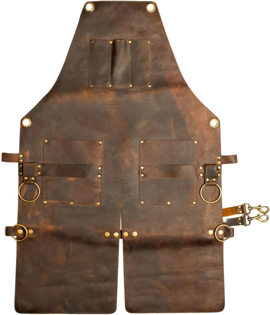 Premium Distressed Leather Men’s Apron Heavy-Duty, Chef, Blacksmith, Bartender Apron with Adjustable Straps