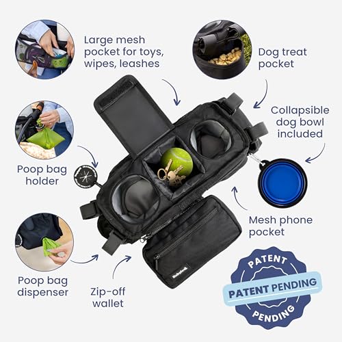 Image of rubyloo Dog Stroller Caddy Organizer with Poop Bag Dispenser, Treat Pocket, Water Bowl - Dog Stroller Accessories with Insulated Cup Holders, Pet Storage & Non-Slip Fit for 14 inch-19 inch Wide Handlebars