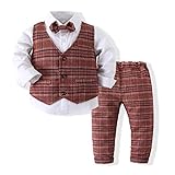 Baby Boy Gentleman Set with Dress Shirt+Bow Tie+Vest and Pants 4PCS Set (White, 6-12 Months)