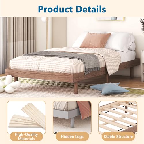 Dolonm Twin Size Floating Bed Frame, Modern Low Profile Platform Bed Frame, Floating Design Bed Slats Support, Noise Free, No Box Spring Needed, Easy Assembly, Walnut by Dolonm - Image 3