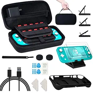 8 in 1 Accessories Bundle Compatible with Nintendo Switch Lite, 1 Travel Carry Case +2 Tempered Glass+1 Protective Case+2 Thumb Grips+1 Charging Cable and More for Nintendo Switch Lite Accessory Kit