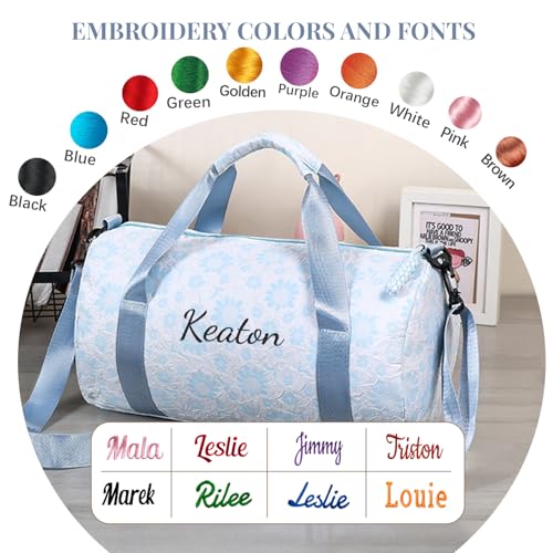 Custom Duffle Bag with Embroidered Name,Personalized Quilted Floral Travel Bag Foldable Dance Gym Gift for Women2