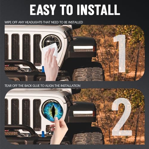 Image of 2PCS Beast Eyes Headlight Decals, 3D Stereo Eyes Headlight Decal Stickers, Car Body Window Bumper Decoration Stickers, Car Accessories Round Headlight Decal for Jeep Wrangler (Blue)