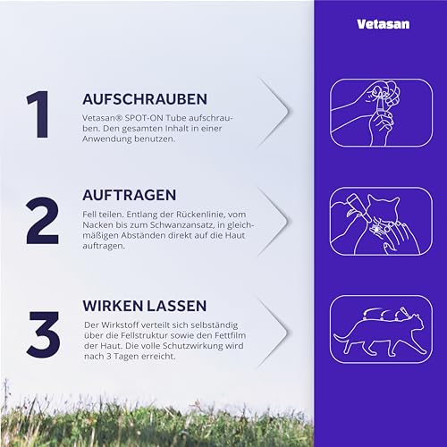 Vetasan Spot-ON für Katzen 1,5-4kg (S) | gegen Flöhe & Zecken | 3 Monate Schutz | ohne Chemie | Zeckenmittel für Katzen | Floh- und Zeckenschutz für Katze