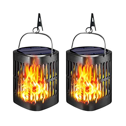 Ollivage Hanging Solar Lights, Dancing Flame Solar Lights Outdoor Hanging Lanterns, Solar Powered Torch Lights and USB Charging Solar Flame Landscape Lights for Garden Patio Deck Yard Path, 2 Pack