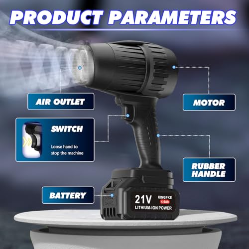 Leaf Blower Cordless, Portable Dust Cleaner Handheld Blower, 30000 RPM Compressed Air Duster for Patio Cleaning, Drying, Camping, Snow Blowing( 1 X 3.0Ah Battery and Charger Included)