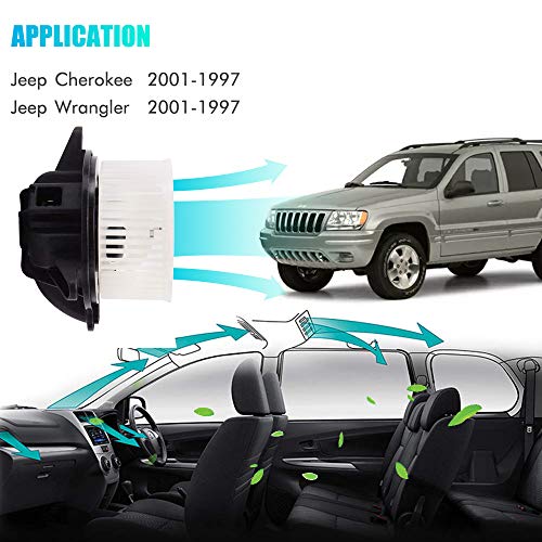 Image of AC Heater Blower Motor Replacement for 1997 1998 1999 2000 2001 Jeep Cherokee, 1997 1998 1999 2000 2001 Jeep Wrangler Replaces # 700095, 4886150AA