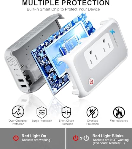 Image of 220V to 110V Voltage Converter US to Europe for Curling Iron and Hair Straighteners, Power Converter for European Travel Plug Adapter with 2 USB A & 2 USB C Ports (White)