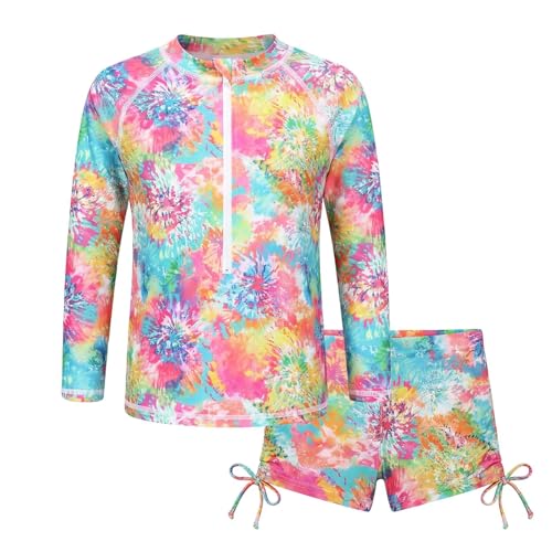 Image of Girls Rash Guard Set for Girls Long Sleeve Swimsuits Hawaiian Two Piece Bathing Suits Swimwear Set