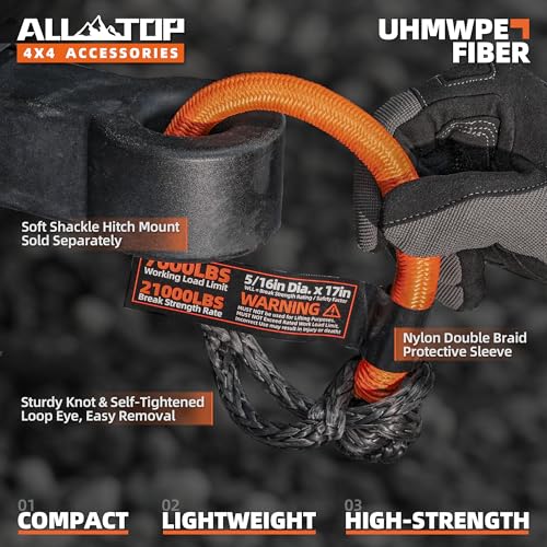 Image of ALL-TOP Synthetic Soft Shackle Rope 5 /16in x 17in (21000Lbs Max Break) UHMWPE Recovery Tow Shackles for ATV, UTV, 4x4 Vehicles, 1 PCS