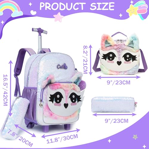 Meetbelify Rolling Backpack for Girls Backpacks with Wheels for Elementary School Students Kids 3 in 1 Travel Luggage Suitcase with Lunch Box Pencil Case for Girls Age 8-10 Cute Panda2