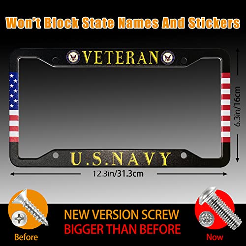 Us Navy Veteran License Plate Frames Navy License Plates Frame Holder Cover Metal Aluminum Patriotic Car Tag With 4 Holes For Usa Canada Vehicle Standard (Set Of 2, 12.3" X 6.3") #TOP1