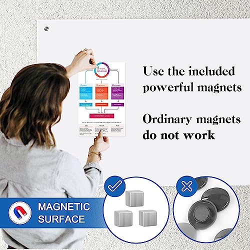 Queenlink Magnetic Glass Whiteboard, 48 X 36 Inches Glass Dry Erase White Board, Wall Mounted Frameless Glass Magnetic Bulletin Board With 1 Pen Tray, 3 Magnets, For Office School Home, Ultra White #TOP5