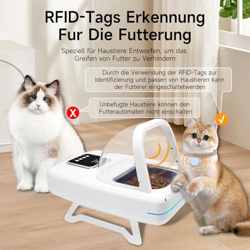 Futterautomat Katze, Futterautomat für Haustiere mit RFID-Halsbandanhänger, Erkennt 134,2 kHz 15-stellige Haustier-Chip-ID, Verhindert Futterdiebstahl, Geeignet für Nass- und Trockenfutter