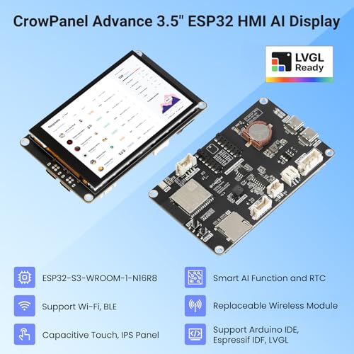 Image of ELECROW ESP32 Display 480x320, 3.5 inch HMI Advanced ESP32 IPS Touch Display, Support AI Speech Interaction, 32-Bit LX7 Dual-Core Processor, Up to 240MHz, Compatible with Arduino, ESP-IDF and LVGL