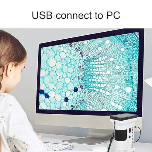 Mikroskop Ręczny, Ekran o Przekątnej 2,7 Cala, Kamera 800x z Regulowanymi Diodami LED, Powiększenie od 4x do 60x, Złącze USB, do Eksperymentów Naukowych na świeżym Powietrzu
