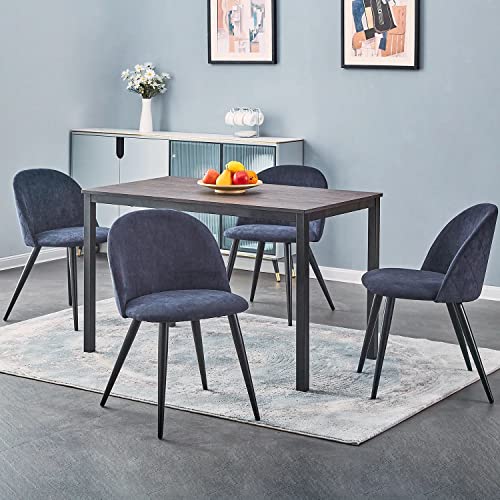 Image of Amazon Brand - Umi Romantic Vintage Side Dining Chair - Rustic Fabric Upholstered Seat with Black Powder-Coated Metal Legs for Elegant Home Dcor in Dark Blue