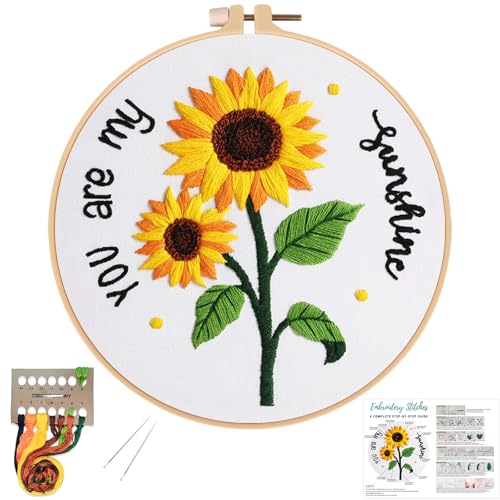 Image of Louise Maelys Embroidery Kits for Beginners,Cross Stitch Kit for Adults,DIY Needlepoint with Sunflower Pattern-You are My Sunshine