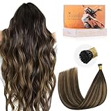 DOORES I Tip Hair Extensions Real Human Hair, Balayage Dark Brown to Chestnut Brown 18 Inch 50g/50s,I Tips Invisible I Tips Extensions Cold Fusion