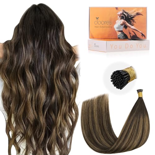 DOORES I Tip Hair Extensions Real Human Hair Balayage Dark Brown to Chestnut Brown 18 Inch 50g/50s I Tips Invisible I Tips Extensions Cold Fusion