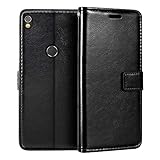 Shantime Lederhülle Kompatibel mit Alcatel Shine Lite, Business Design Magnetische Klapphülle, 3 Kartenfächer, Foto & Geheimfach(Schwarz)