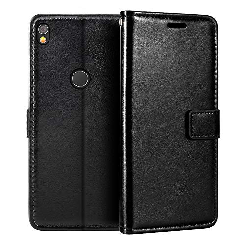 Shantime Lederhülle Kompatibel mit Alcatel Shine Lite, Business Design Magnetische Klapphülle, 3 Kartenfächer, Foto & Geheimfach(Schwarz)