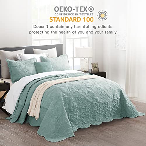 Hz&Hy Oversized King Bedspread Aqua Sky 128X120 Extra Wide, Coverlet Bedding Set, Lightweight Thin Comforter, Reversible, Luxurious, 4 Piece, 100% Microfiber, King/Cal King, Aqua Sky #TOP1