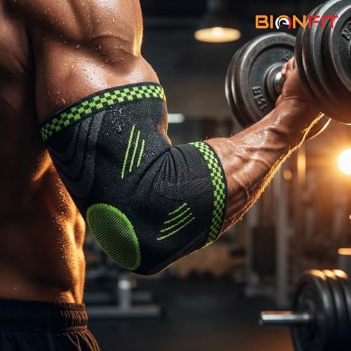 Image of BIONFIT Elbow Support Sleeve Pair for Men & Women | Compression Elbow Brace for Gym, Weightlifting, Tennis & Pain Relief | Breathable Anti-Slip Elbow Support
