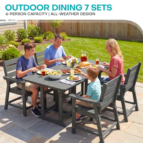 Image of 5-Piece Dining Set, HDPE Table & 4 Chairs, Grey | HDPE Dining Set: 69.1 inch Table + 4 Chairs, 380 lbs, 304 Stainless, All-Weather, No Rust No Crack, Outdoor Patio Garden