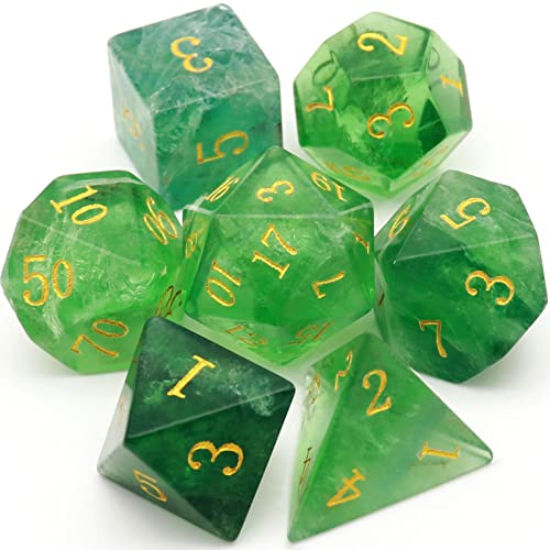 Haxtec Green Fluorite Gemstone Dice Set with Dice Case Semi-Precious Polyhedral DND Dice for D&D Dungeons and Dragons Gifts