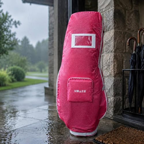 Protector para bolsas de golf impermeable con acabado rosa y cremallera 2