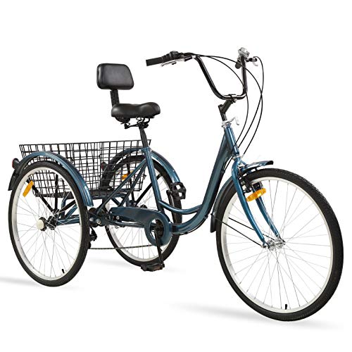 Adult Tricycles 7 Speed, Adult Tricycle Trikes 24/26 inch 3 Wheel Bikes, Three-Wheeled Bicycles Cruise Trike with Shopping Basket for Seniors Women Men, Men\'s Women\'s Cycling Exercise Recumbent Bike