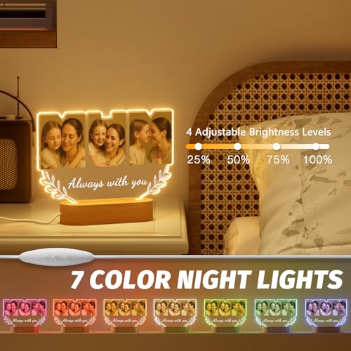 Personalised Night Light for Mum - Custom Photo Gift for Mother’s Day, Birthday or Christmas - Engraved Keepsake, Unique Present for Mum from Daughter or Son - Image 3