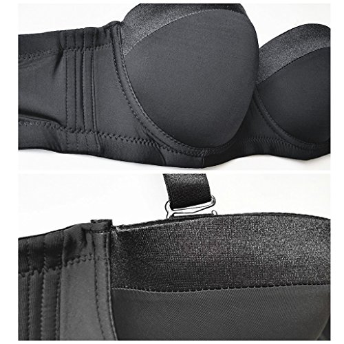 Olivachel Women's Strapless Bra 34-46 C/D/Dd/E 1/2 Cup Seamless Plus Size Balconette Bra H059 (Black, 42Ddd) #TOP5
