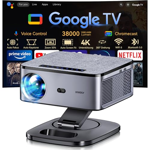 Beamer 4K1500 ANSI & Google TV/Autofokus Full HD 1080P 38000 Lumen XIWBSY Smart Beamer mit WiFi 6 Bluetooth 5 Sprachassistent Heimkino & Outdoor Projektor