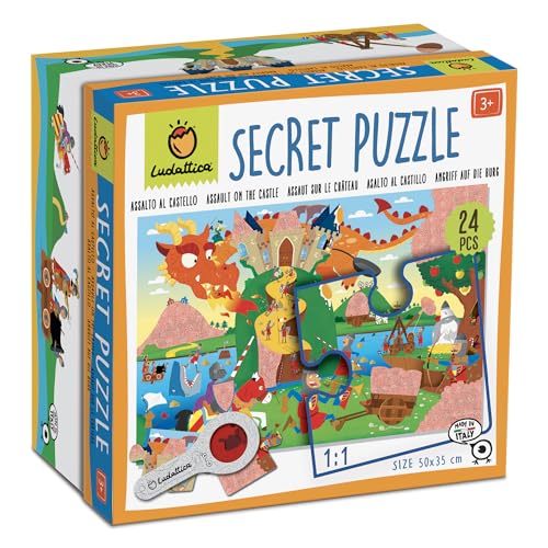 Ludattica 23171  Secret Puzzle Asalto al Castillo. Puzzle Infantil con Lupa. Más 3 años. Made in Italy
