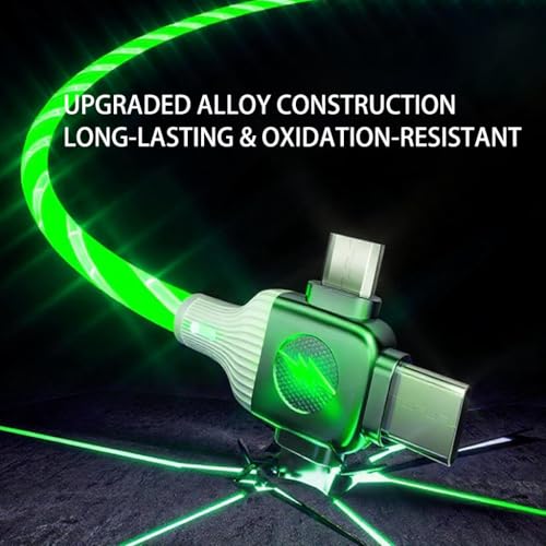 Image of 6 Combinations Multi Ports USB Charger USB A /USBC to MicroUSB /Type C PD Fast Charging Cord Light Up LED Starry Current to be a Night Light Compatible with Most of devices-39 inches Green.