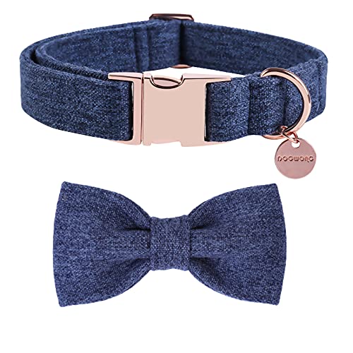 DOGWONG Cotton Dog Collar with Bow Deep Blue Pet Collar Durable Adjustable Puppy Collar, X-Small (Pack of 1)