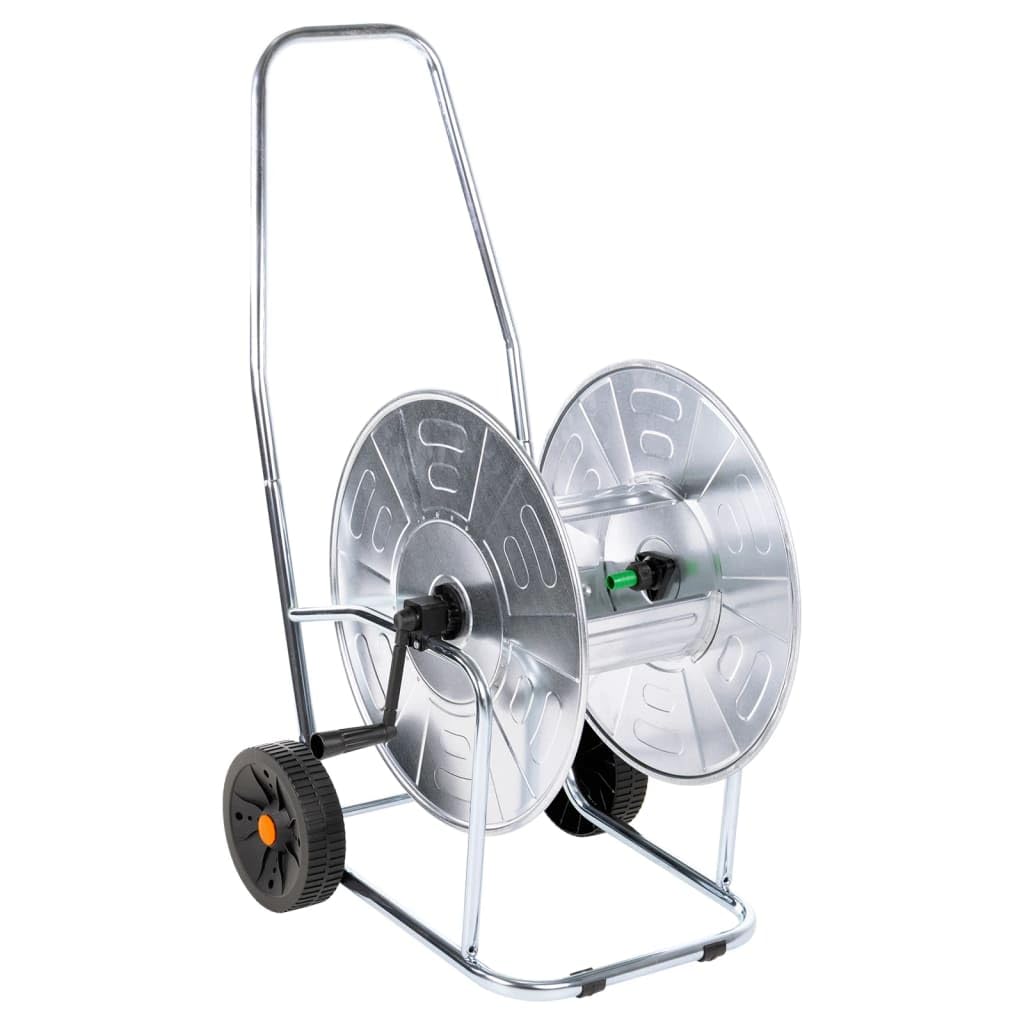 Mangloder Schlauchwagen für 80 m 3/4 Zoll Gartenschlauch aus verzinktem Stahl mit Rollen und langer Griff für einfache Gartenbewässerung und flexible Handhabung