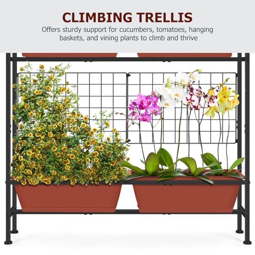 Image of OYEAL Raised Garden Beds with Legs & Trellis, 32 inch Tall Herb Garden Planters for Indoor /Outdoor Plants, Vertical Elevated Flower Box for Backyard, Porch, Patio, Balcony, Red