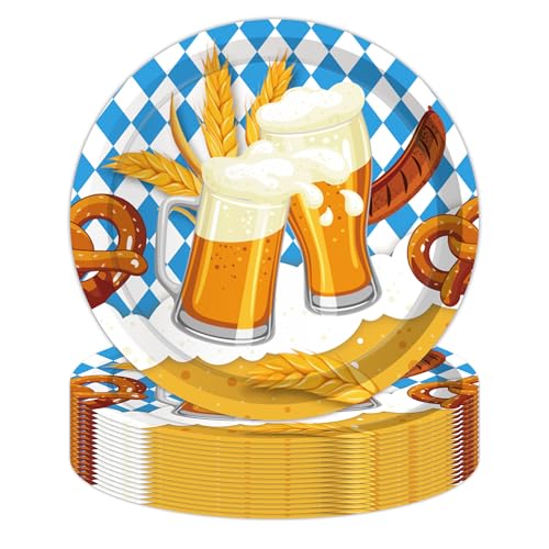Jajajuegos 24-Piece Oktoberfest Paper Plates | 9 Inch Festive Disposable Plates with Classic Bavarian Patterns Perfect for Beer Festivals Parties Family Gatherings & Holiday Dinners