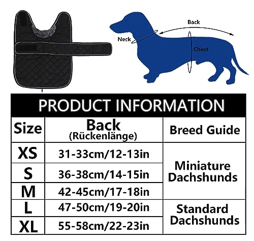 Geyecete - Warmer wintermantel für dackel Hunde,Hunde Winterjacken mit plüschfutter,Outdoor jacken mit verstellbaren gürtel und Kabelbaumloch,für mittelgroße und Kleiner dackel-Schwarz-S