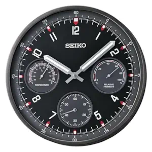 SEIKO Shelby Non Ticking Wall Clock, Black, 13 Inch